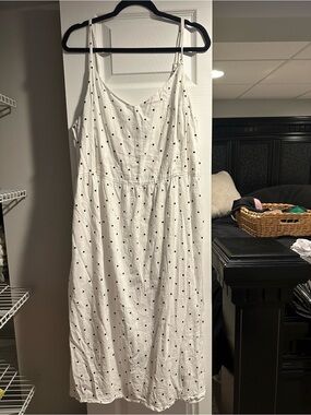 Old Navy White Midi Dress with Black Polka Dots